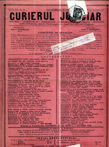 A51 Curierul Judiciar -Anul XL No. 22 - data 21 iunie 1931 A51 Curierul Judiciar -Anul XL No. 22 - data 21 iunie 1931