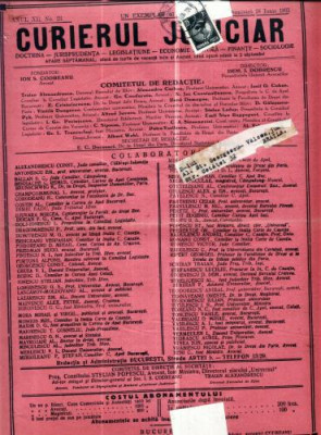 A52 Curierul Judiciar -Anul XL No. 23 - 28 iunie 1931 -timbru foto