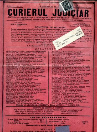A64 Curierul Judiciar -Anul XLI No. 29 -11 Sept. 1932 -timbru
