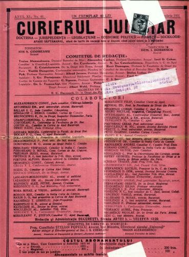 A67 Curierul Judiciar -Anul XL No. 41 - 13 Dec. 1931 -timbru A67 Curierul Judiciar -Anul XL No. 41 - 13 Dec. 1931 -timbru