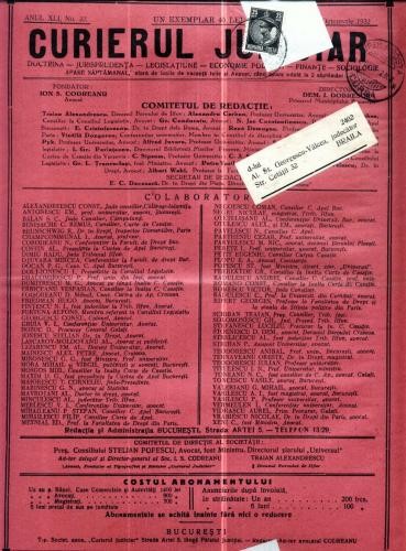 A70 Curierul Judiciar -Anul XLI No. 32 - 2 Oct. 1932 -timbru A70 Curierul Judiciar -Anul XLI No. 32 - 2 Oct. 1932 -timbru