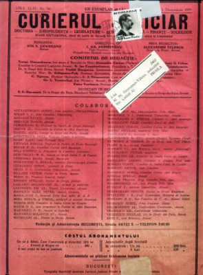 A72 Curierul Judiciar -Anul XLIV No. 39 - 1 Dec. 1935 -timbru foto