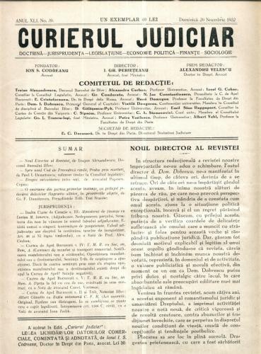 A74 Curierul Judiciar -Anul XLI No. 39 - 20 Noe. 1932 A74 Curierul Judiciar -Anul XLI No. 39 - 20 Noe. 1932