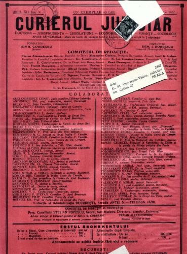A77 Curierul Judiciar -Anul XLI No. 36 - 30 Oct. 1932 -timbru A77 Curierul Judiciar -Anul XLI No. 36 - 30 Oct. 1932 -timbru