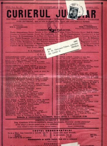 A79 Curierul Judiciar -Anul XLI No. 34 - 16 Oct. 1932 -timbru A79 Curierul Judiciar -Anul XLI No. 34 - 16 Oct. 1932 -timbru