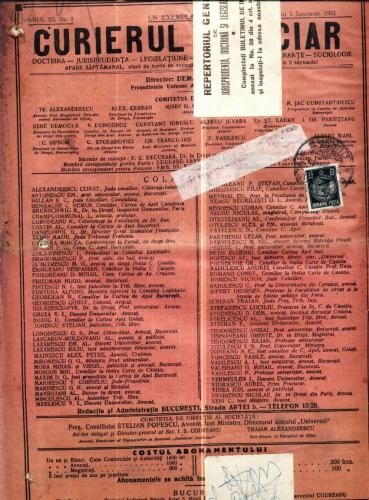 A80 Curierul Judiciar -Anul XL No. 1 - 1 Ian. 1931 -timbru A80 Curierul Judiciar -Anul XL No. 1 - 1 Ian. 1931 -timbru