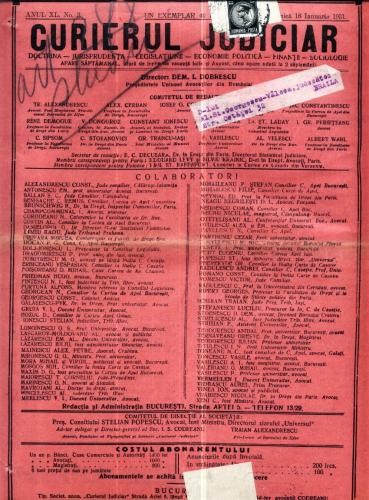 A82 Curierul Judiciar -Anul XL No. 3 - 18 Ian. 1931 -timbru A82 Curierul Judiciar -Anul XL No. 3 - 18 Ian. 1931 -timbru