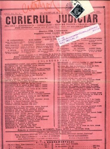 A85 Curierul Judiciar -Anul XL No. 6 - 8 Feb. 1931 -timbru A85 Curierul Judiciar -Anul XL No. 6 - 8 Feb. 1931 -timbru
