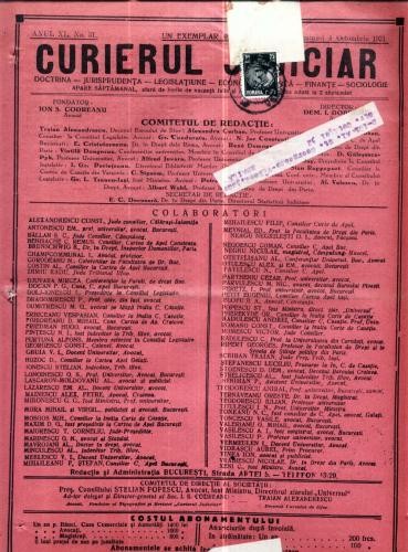 A87 Curierul Judiciar -Anul XL No. 31 - 4 Oct. 1931 -timbru A87 Curierul Judiciar -Anul XL No. 31 - 4 Oct. 1931 -timbru