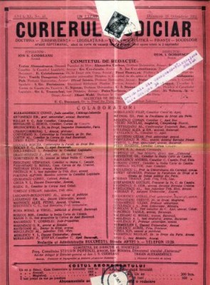 A89 Curierul Judiciar -Anul XL No. 33 - 18 Oct. 1931 -timbru foto