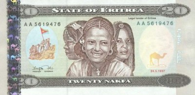 ERITREEA █ bancnota █ 20 Nakfa █ 1997 █ P-4 █ UNC █ necirculata foto