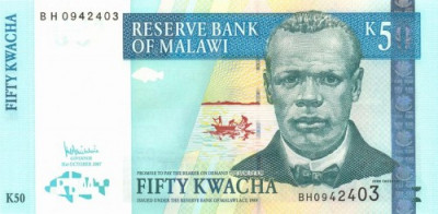 MALAWI █ bancnota █ 50 Kwacha █ 2007 █ P-53c █ UNC █ necirculata foto