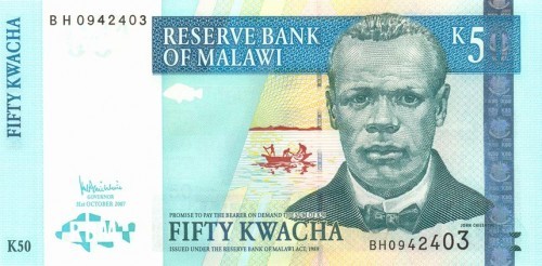 MALAWI █ bancnota █ 50 Kwacha █ 2007 █ P-53c █ UNC █ necirculata