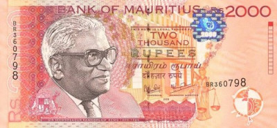 MAURITIUS █ bancnota █ 2000 Rupees █ 1999 █ P-55 █ UNC █ necirculata foto