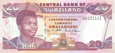 SWAZILAND █ bancnota █ 20 Emalangeni █ 2004 █ P-30b █ UNC █ necirculata foto