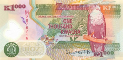ZAMBIA █ bancnota █ 1000 Kwacha █ 2008 █ P-44f █ POLYMER █ UNC █ necirculata foto