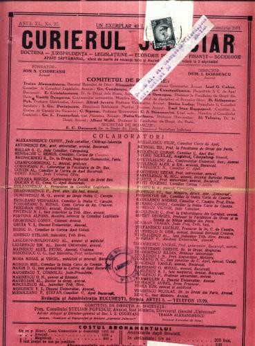 A93 Curierul Judiciar -Anul XL No. 37 - 15 Noe. 1931 -timbru A93 Curierul Judiciar -Anul XL No. 37 - 15 Noe. 1931 -timbru