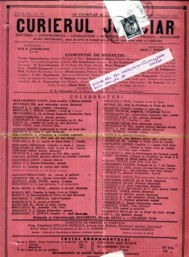 A94 Curierul Judiciar -Anul XL No. 38 - 22 Noe. 1931 -timbru A94 Curierul Judiciar -Anul XL No. 38 - 22 Noe. 1931 -timbru