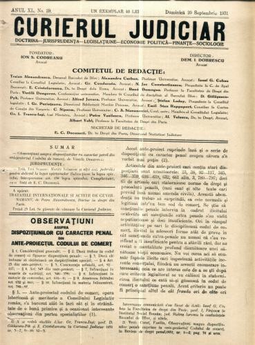 A95 Curierul Judiciar -Anul XL No. 29 - 20 Sep. 1931 A95 Curierul Judiciar -Anul XL No. 29 - 20 Sep. 1931