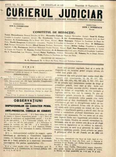 A95 Curierul Judiciar -Anul XL No. 29 - 20 Sep. 1931