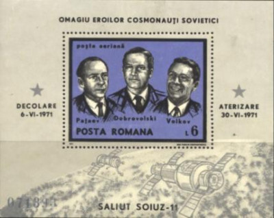 ROMANIA 1971 - COSMONAUTI EROI, SOIUZ 11, colita nestampilata, AF8 foto