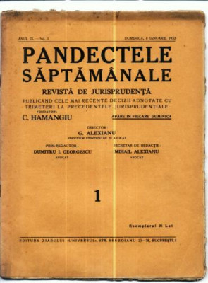A20 Pandectele saptamanale -Anul IX Nr.1 - 8 Ian. 1933 foto