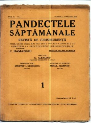 A20 Pandectele saptamanale -Anul IX Nr.1 - 8 Ian. 1933 foto