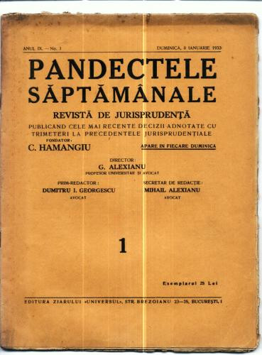 A20 Pandectele saptamanale -Anul IX Nr.1 - 8 Ian. 1933