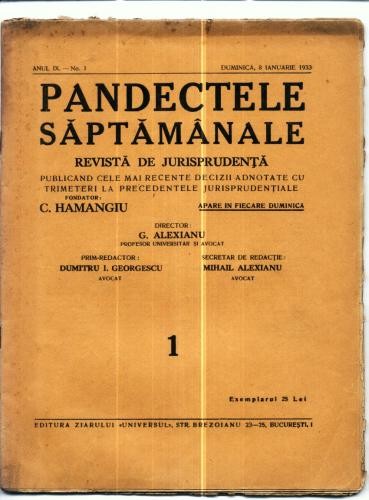 A20 Pandectele saptamanale -Anul IX Nr.1 - 8 Ian. 1933 A20 Pandectele saptamanale -Anul IX Nr.1 - 8 Ian. 1933