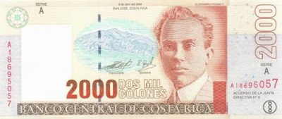 COSTA RICA █ bancnota █ 2000 Colones █ 2003 █ P-265d █ UNC █ necirculata foto