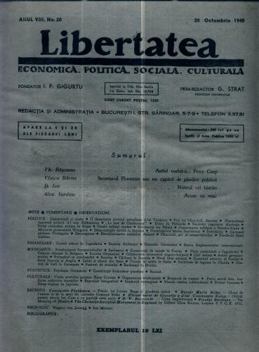 A101 Libertatea -Anul VIII, No.20 -20 Octombrie 1940