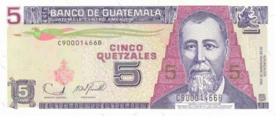 GUATEMALA █ bancnota █ 5 Quetzales █ 2006 █ P-106b █ UNC █ necirculata foto