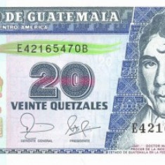 GUATEMALA █ bancnota █ 20 Quetzales █ 2006 █ P-112a █ UNC █ necirculata