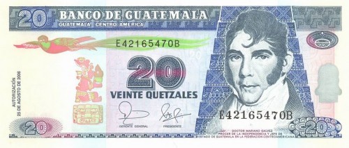 GUATEMALA █ bancnota █ 20 Quetzales █ 2006 █ P-112a █ UNC █ necirculata