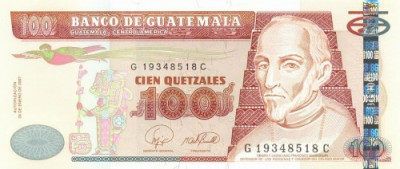 GUATEMALA █ bancnota █ 100 Quetzales █ 2007 █ P-114b █ UNC █ necirculata foto