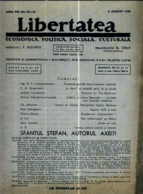 A106 Libertatea -Anul VIII, No.15 -16 - 5 August 1940 foto