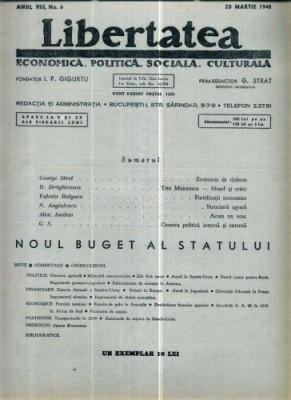 A114 Libertatea -Anul VIII, No. 6 - 20 Martie 1940 foto