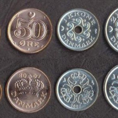 DANEMARCA █ SET DE MONEDE █ 25, 50 Ore, 1, 2 Kroner █ 2007 █ UNC