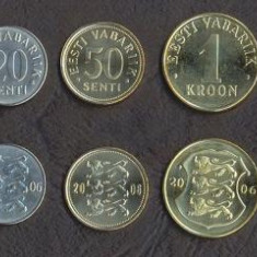 ESTONIA █ SET COMPLET DE MONEDE █ 10+20+50 Senti +1+5 Krooni █ 1994-2006 █ UNC