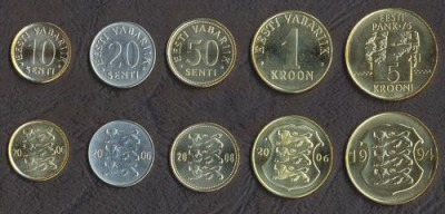 ESTONIA █ SET COMPLET DE MONEDE █ 10+20+50 Senti +1+5 Krooni █ 1994-2006 █ UNC foto