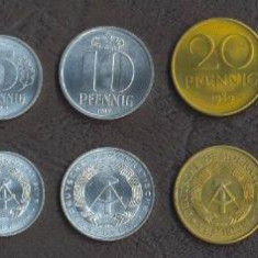 GERMANIA █ RDG █ SET DE MONEDE █ 1, 5, 10, 20, 50 Pfennig █ 1982-1989 █ UNC
