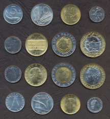 ITALIA SET COMPLET DE MONEDE ? 5+10+20+50 +100+200+500+1000 Lire ? 1990-1998 UNC foto