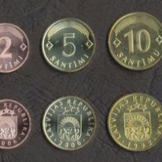 LETONIA █ SET DE MONEDE █ 1+2+5+10+20 Santimu █ 1992-2008 █ UNC