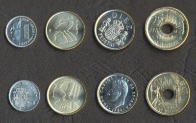 SPANIA █ SET DE MONEDE █ 1, 5, 10, 25 Pesetas █ 1984-2000 █ UNC foto