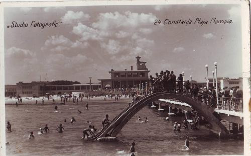 2196 Constanta,plaja cu topogan,foto,circulat 1936