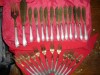Set vechi 12+12 +2- Tacamuri Peste - maner argint ,lama bronz, 2 piese servit