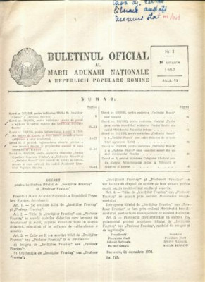 Buletinul Oficial al Marii Adunari Nationale a R.P.R. nr.2/1957 foto