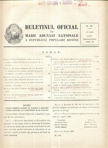Buletinul Oficial al Marii Adunari Nationale a R.P.R. nr.15/1957