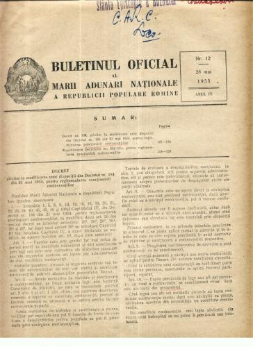 Buletinul Oficial al Marii Adunari Nationale a R.P.R. nr.12/1955