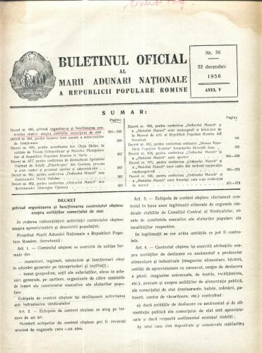 Buletinul Oficial al Marii Adunari Nationale a R.P.R. nr.36/1956